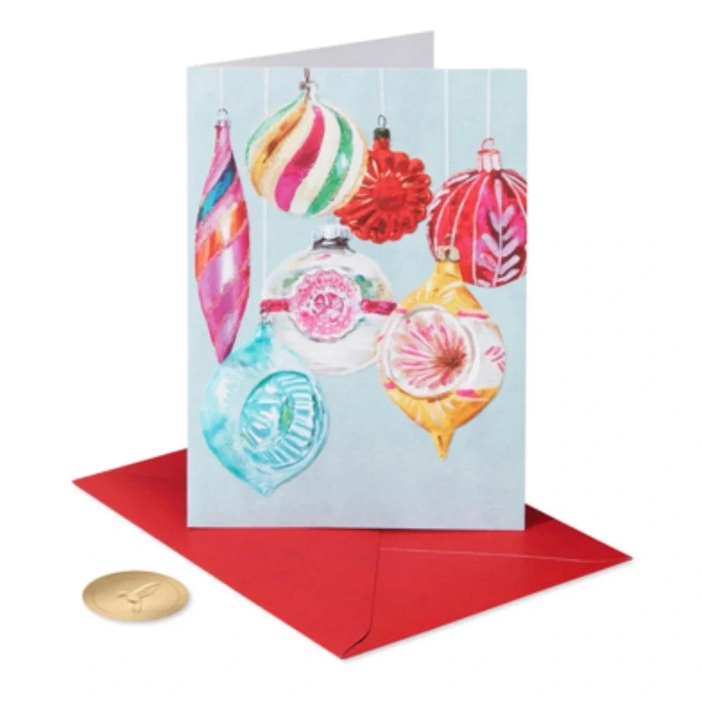 Papyrus Christmas Card Set Vintage Ornaments Holiday Greeting Cards w/ Envelopes